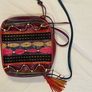 Sharif Multicolor Boho Crossbody Bag in Burgundy, Pink, Green, Teal
